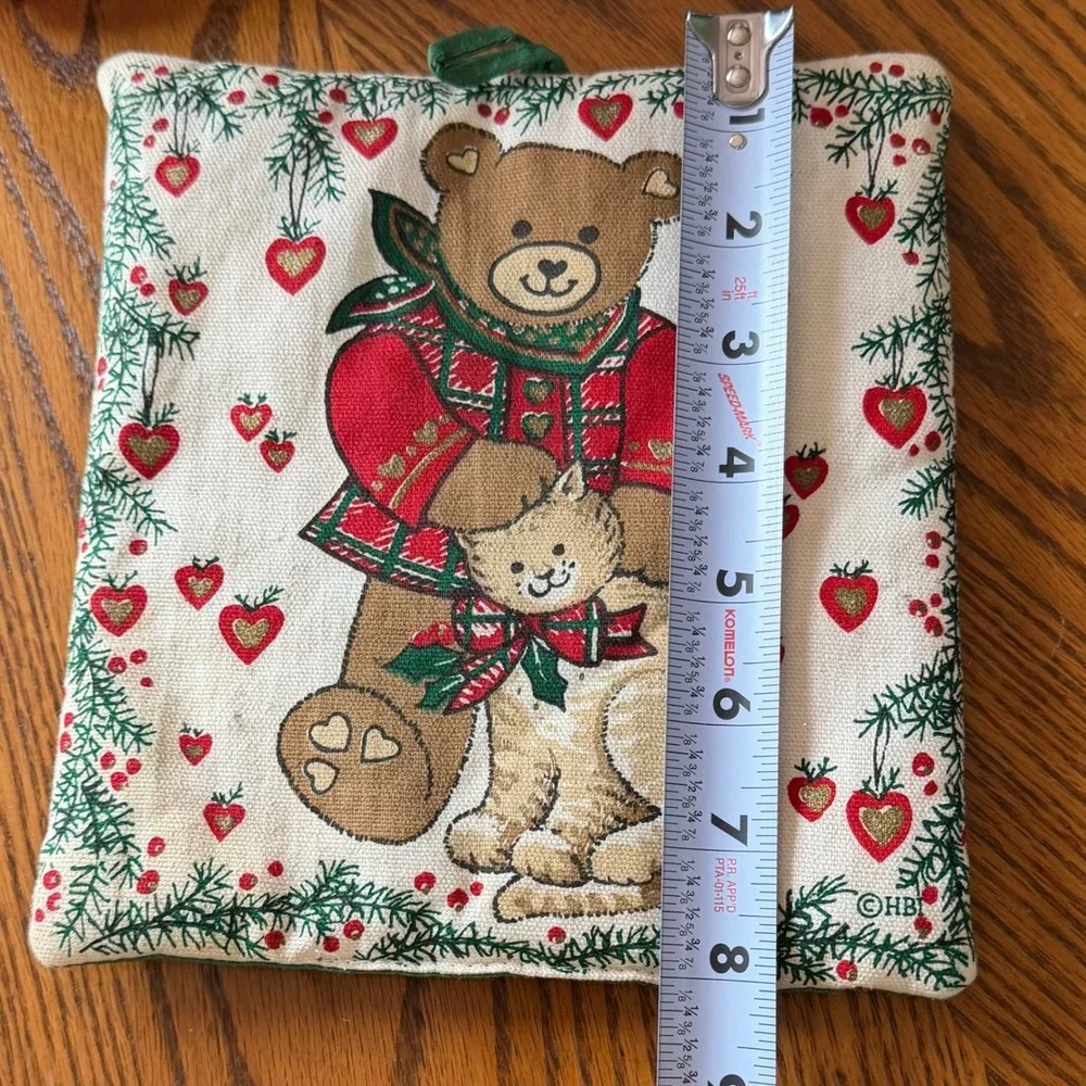 Vintage HBI Christmas Teddy Bear & Cat Potholder Hot Pad Trivet 8
